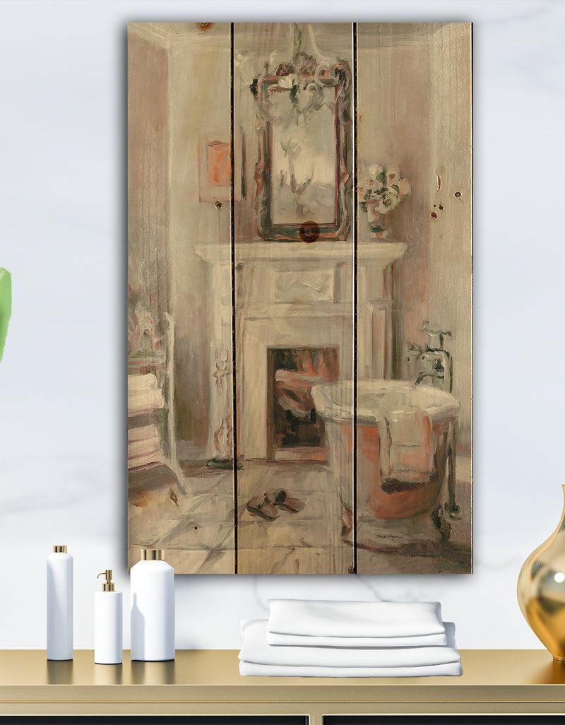 DesignQ French Bath La baignoire II - Traditional Bathroom Print on Natural Pine Wood