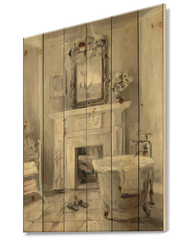 DesignQ French Bathroom Vintage I - Traditional Bathroom Print On Natural Pine Wood