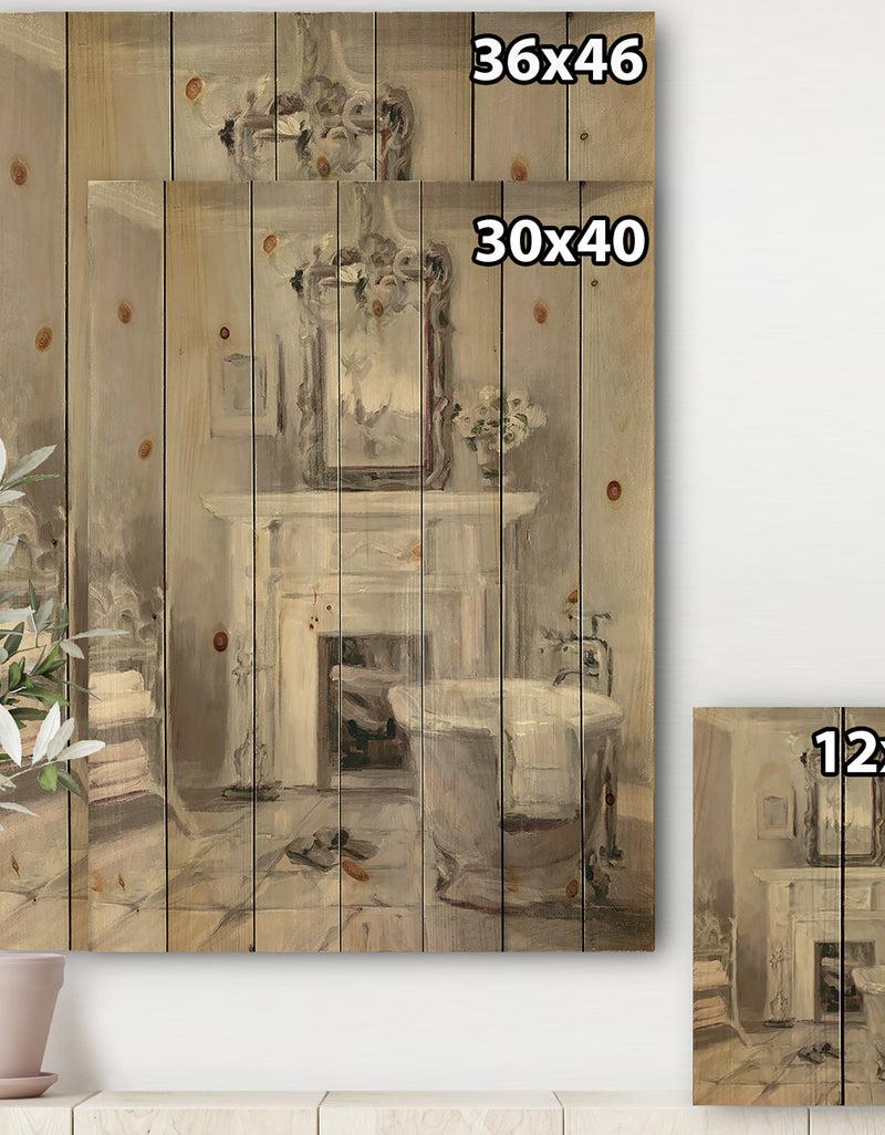 DesignQ French Bathroom Vintage I - Traditional Bathroom Print On Natural Pine Wood