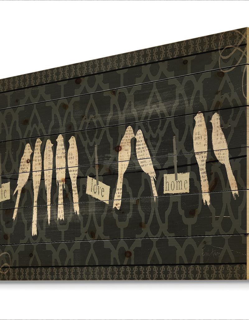 DesignQ French Bird Flea Market II - Farmhouse Print On Natural Pine Wood