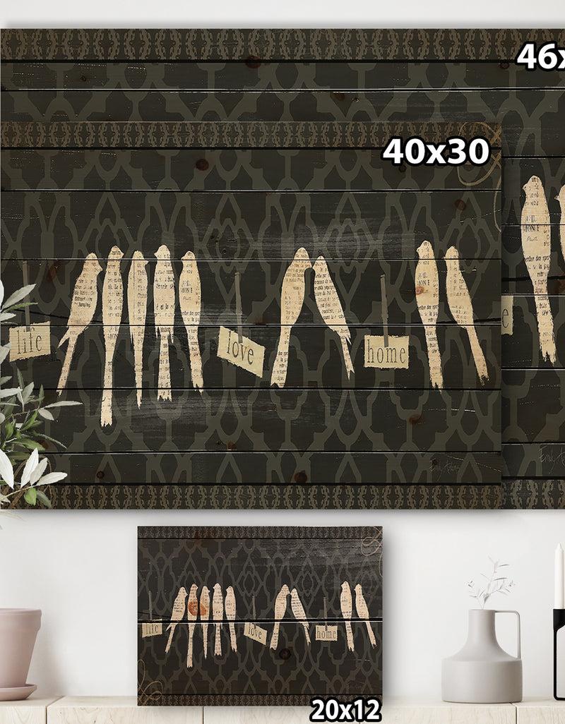 DesignQ French Bird Flea Market II - Farmhouse Print On Natural Pine Wood