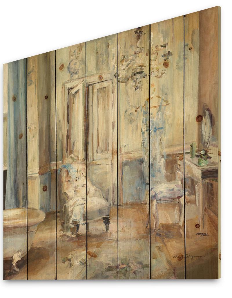 DesignQ French Boudoir Bath I - Traditional Bathroom Print On Natural Pine Wood