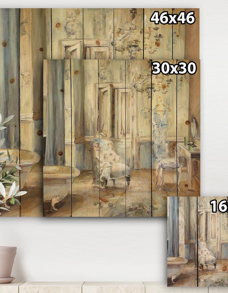 DesignQ French Boudoir Bath I - Traditional Bathroom Print On Natural Pine Wood