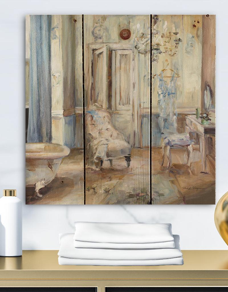 DesignQ French Boudoir Bath I - Traditional Bathroom Print on Natural Pine Wood