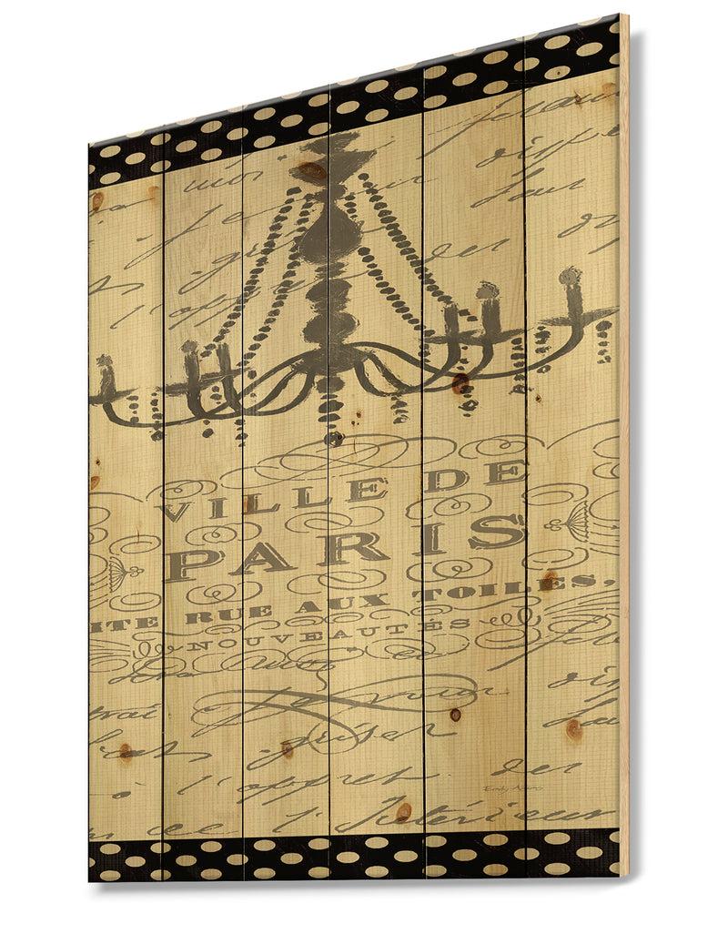 DesignQ French Chandeliers Couture I - Fashion Print On Natural Pine Wood