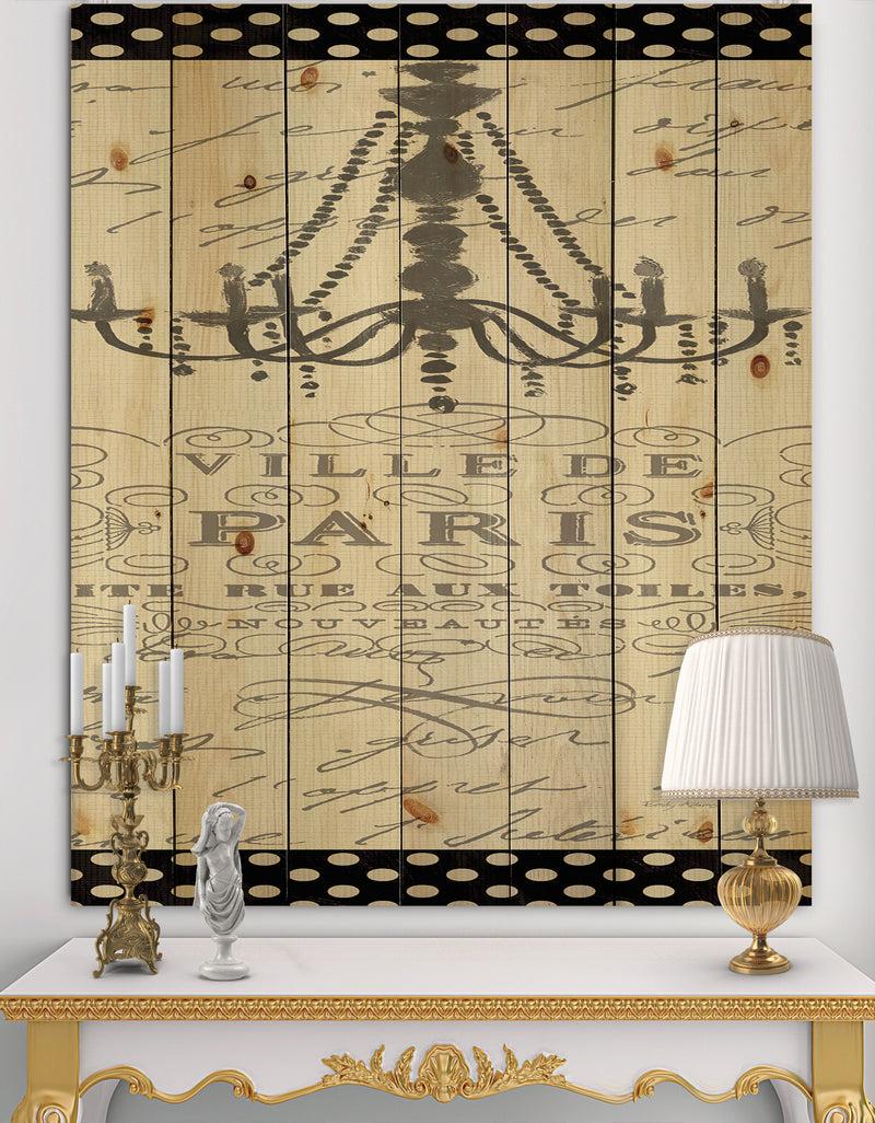 DesignQ French chandeliers Couture I - Fashion Print on Natural Pine Wood