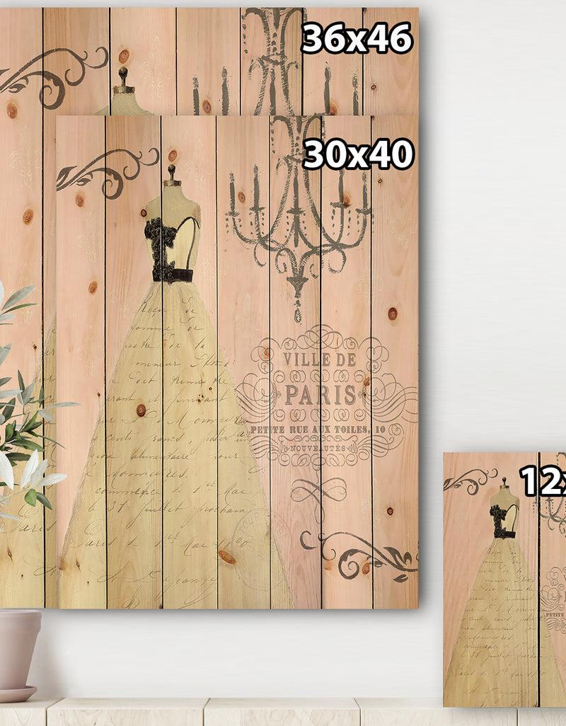 DesignQ French Chandeliers Couture II - Fashion Print On Natural Pine Wood