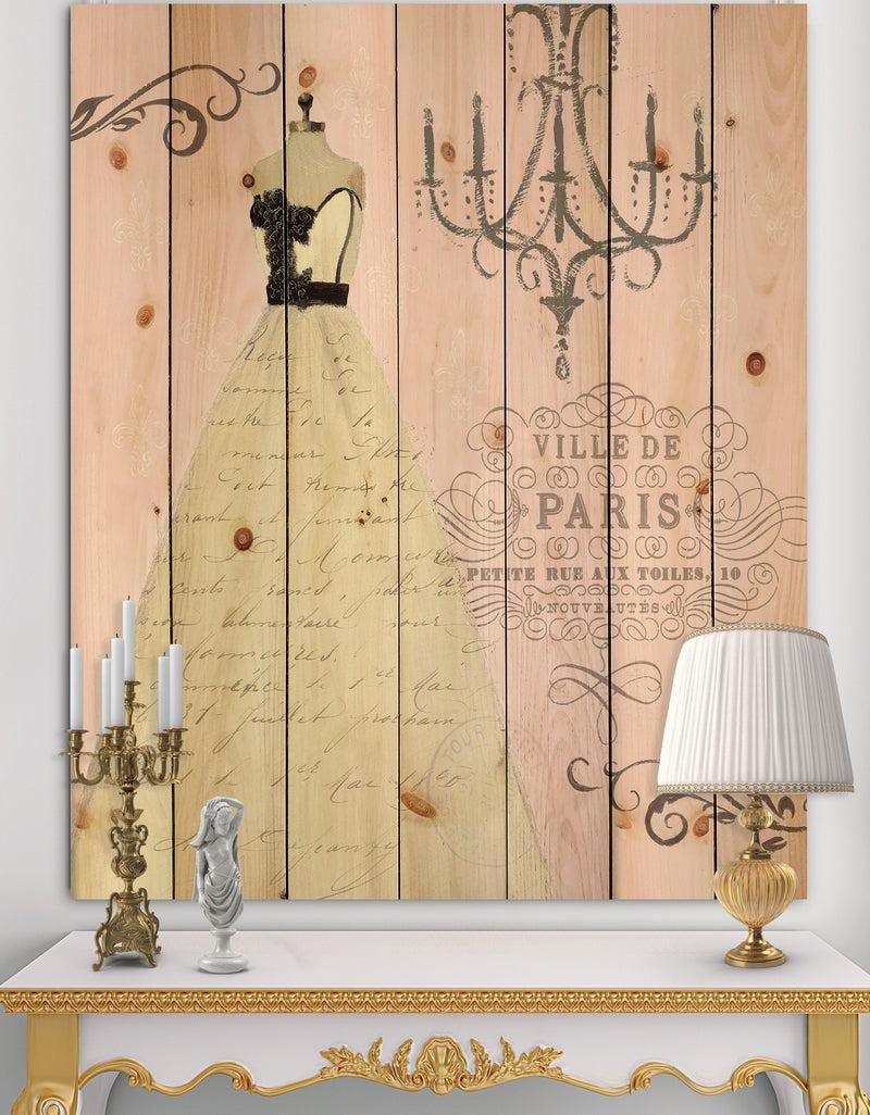 DesignQ French chandeliers Couture II - Fashion Print on Natural Pine Wood