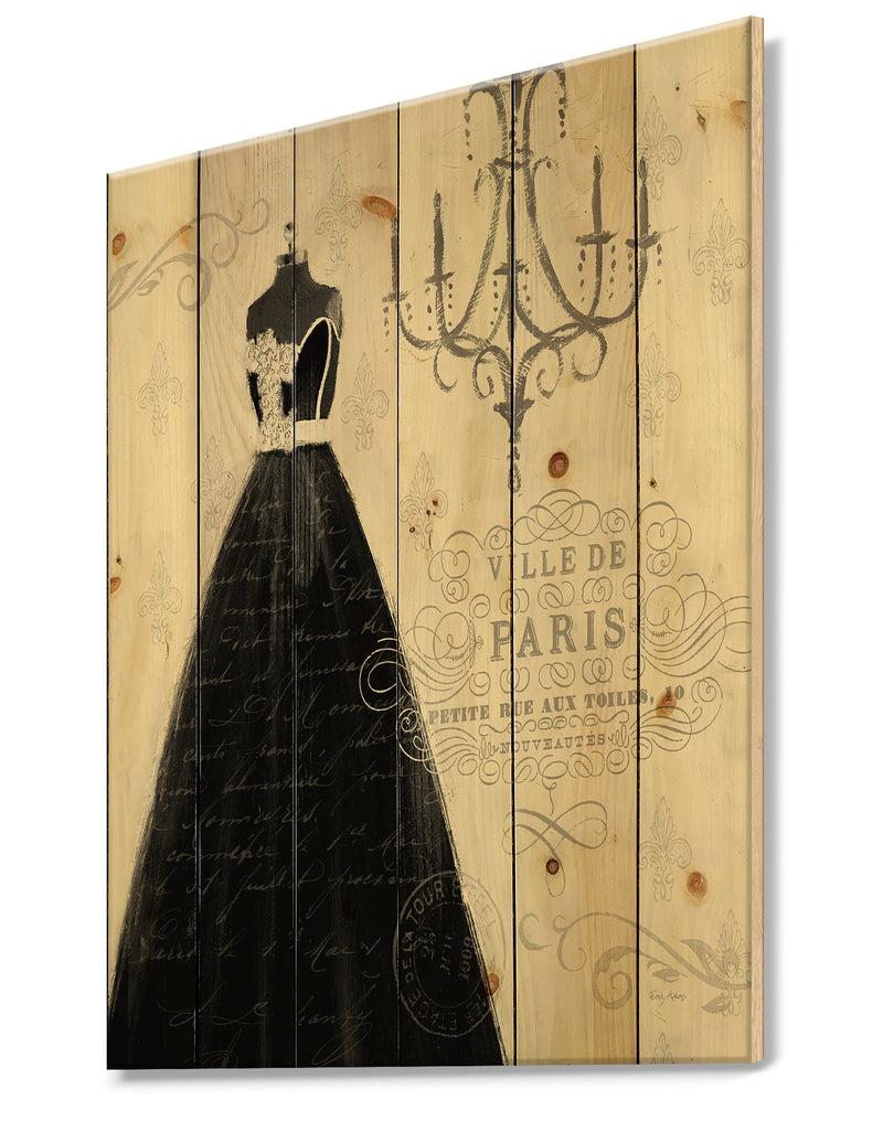 DesignQ French Chandeliers Couture IV - Fashion Print On Natural Pine Wood
