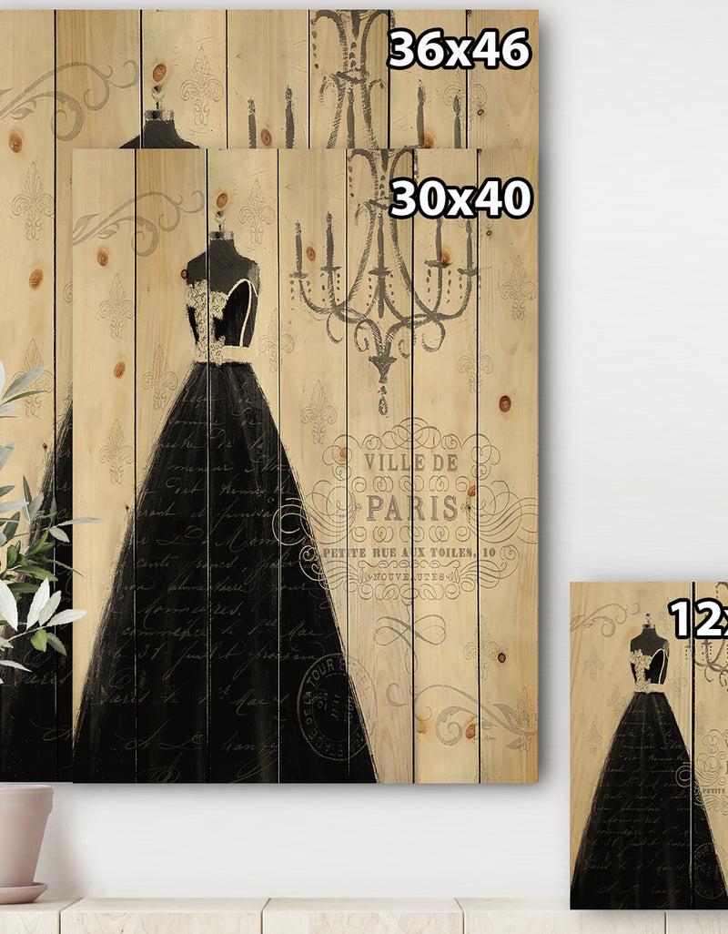 DesignQ French Chandeliers Couture IV - Fashion Print On Natural Pine Wood