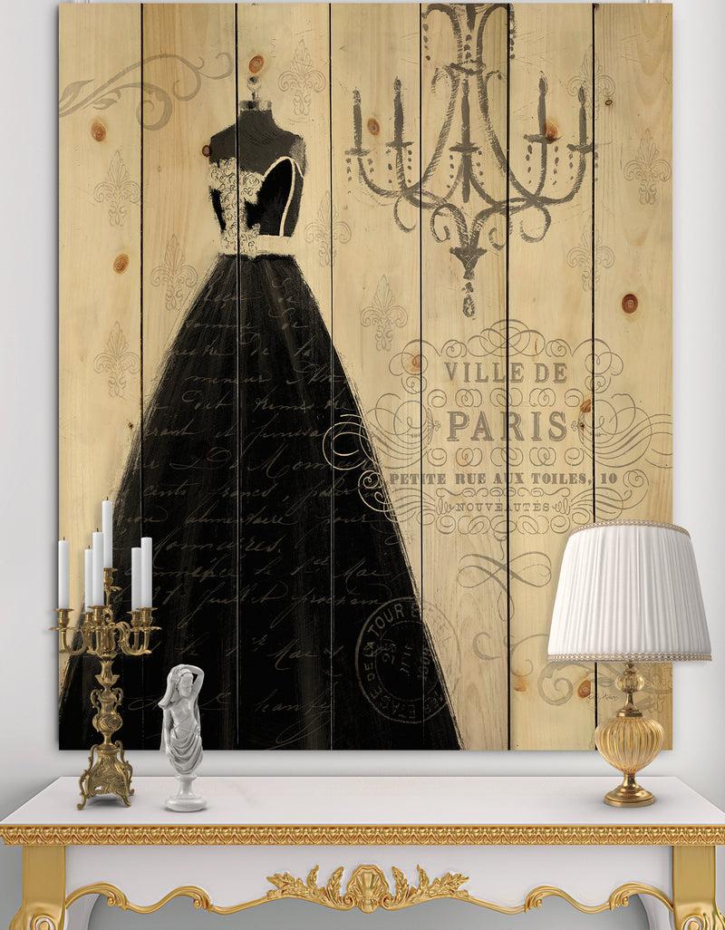 DesignQ French chandeliers Couture IV - Fashion Print on Natural Pine Wood