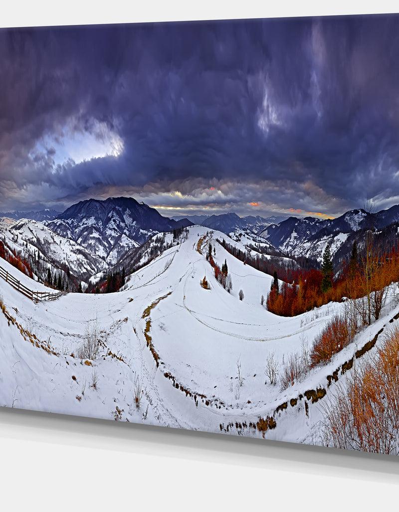 DesignQ Frosty Day In Mountains Panorama - Large Landscape Canvas Art Print