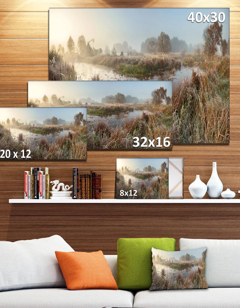 DesignQ Frosty Grass Aside River Panorama - Landscape Print Wall Artwork