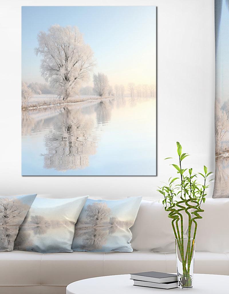DesignQ Frosty Winter Tree by Rising Photo Canvas Art Print
