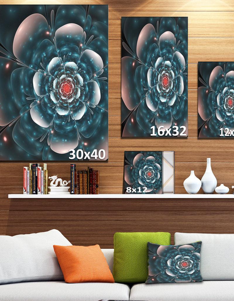 DesignQ Full Bloom Blue Fractal Flower - Large Floral Canvas Art Print