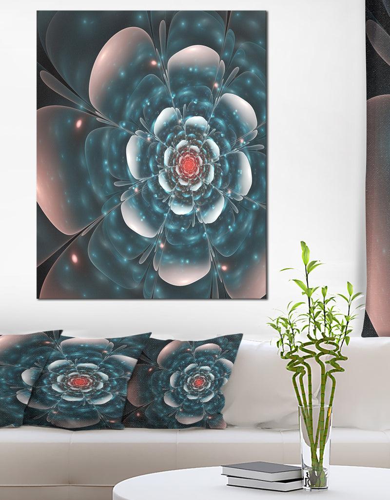 DesignQ Full Bloom Blue Fractal Flower - Large Floral Canvas Art Print