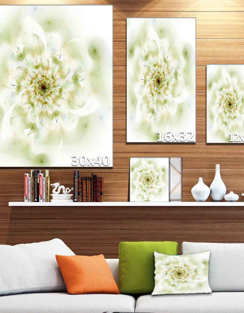 DesignQ Full Bloom Fractal Flower In White - Large Flower Canvas Wall Art