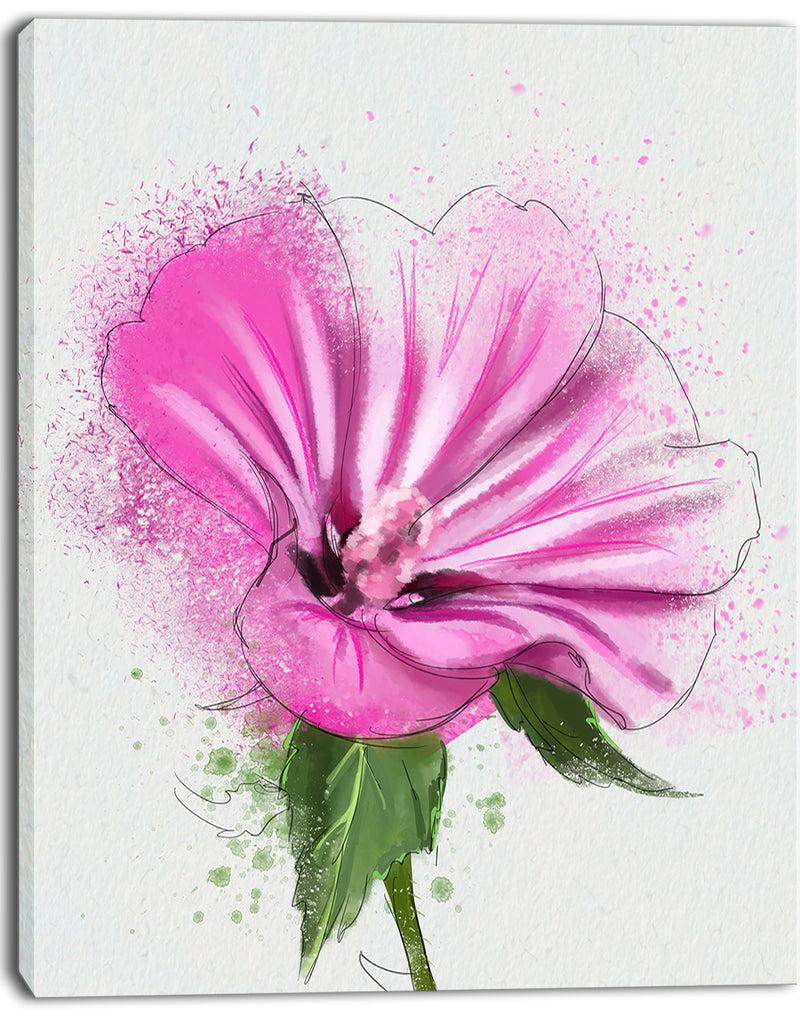 DesignQ Full Bloom Pink Flower With Leaves - Floral Canvas Artwork Print