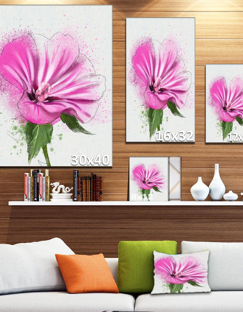 DesignQ Full Bloom Pink Flower With Leaves - Floral Canvas Artwork Print