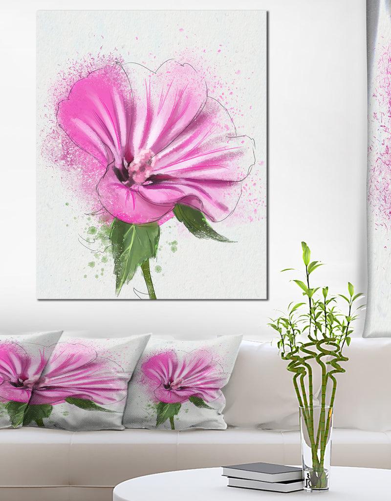 DesignQ Full Bloom Pink Flower with Leaves - Floral Canvas Artwork Print