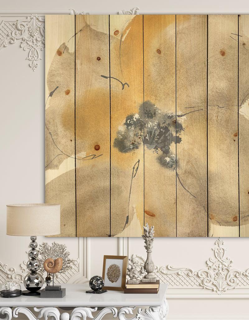 DesignQ Galm Flower Tones I - Traditional Print on Natural Pine Wood