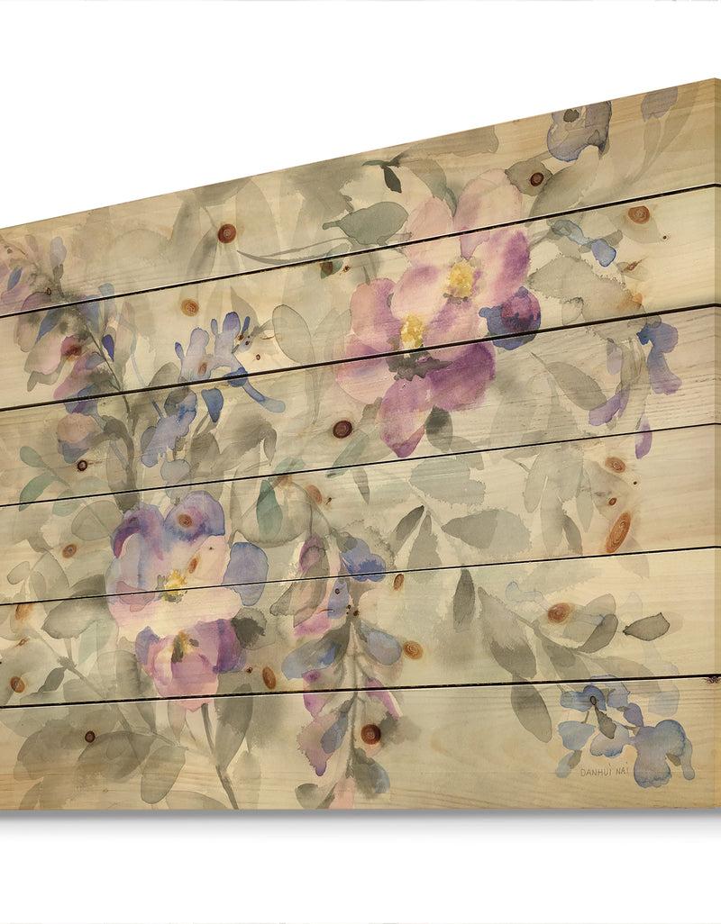 DesignQ Garden Dreams Flower - Traditional Print On Natural Pine Wood