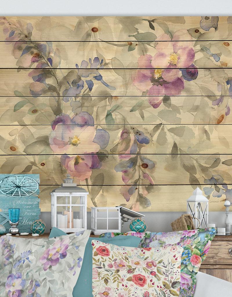 DesignQ Garden Dreams Flower - Traditional Print on Natural Pine Wood