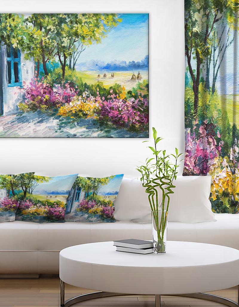 DesignQ Garden near the House - Landscape Canvas Art Print