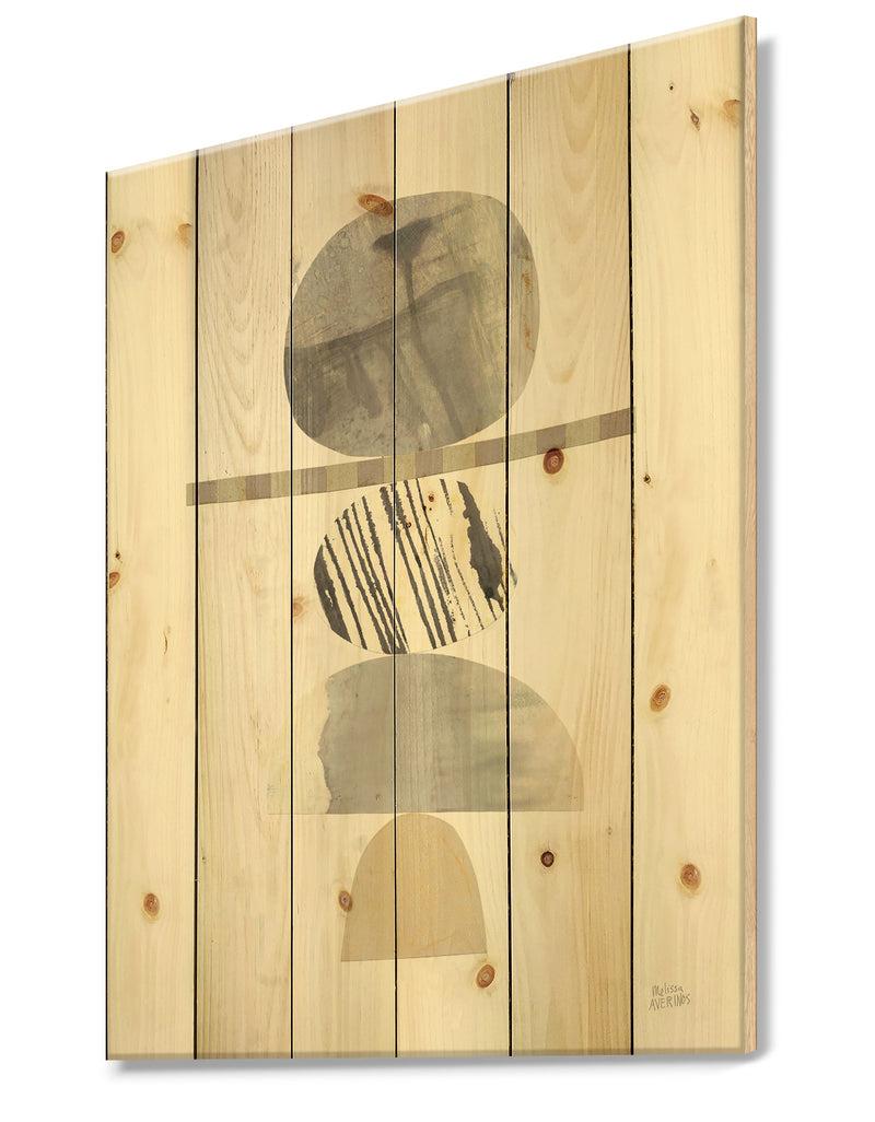 DesignQ Geometric Balance Neutral I - Shabby Chic Print On Natural Pine Wood