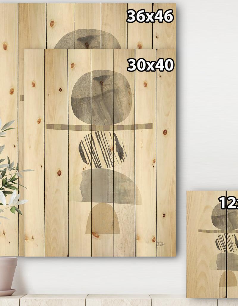 DesignQ Geometric Balance Neutral I - Shabby Chic Print On Natural Pine Wood