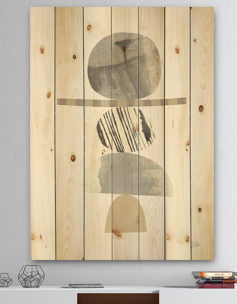 DesignQ Geometric Balance Neutral I - Shabby Chic Print on Natural Pine Wood