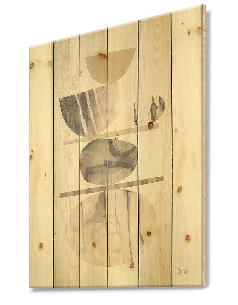 DesignQ Geometric Balance Neutral II - Shabby Chic Print On Natural Pine Wood