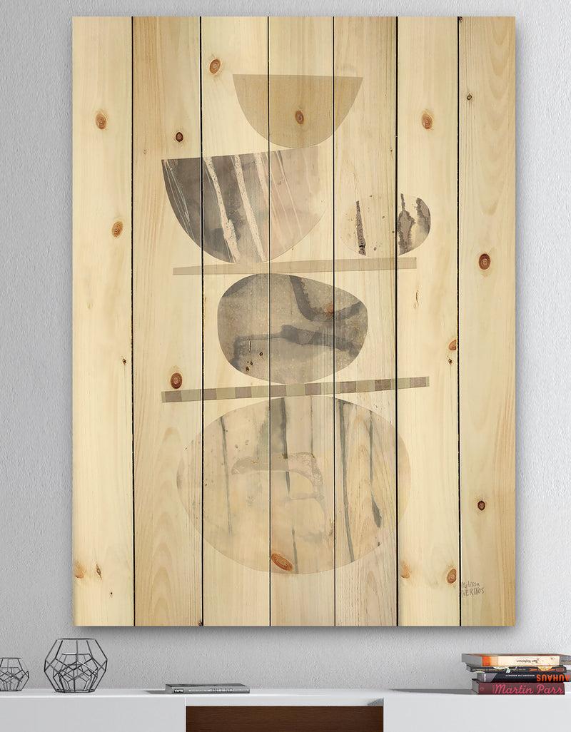 DesignQ Geometric Balance Neutral II - Shabby Chic Print on Natural Pine Wood