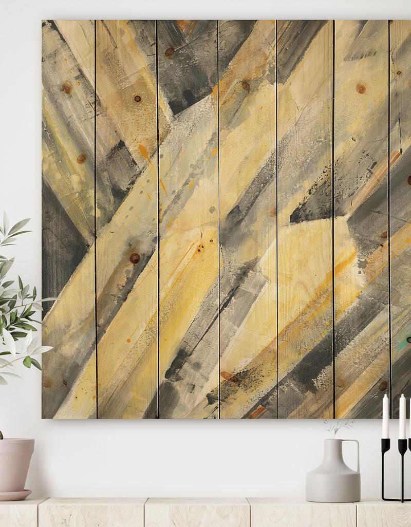 DesignQ Geometric Beige Glacier - Modern Farmhouse Print on Natural Pine Wood