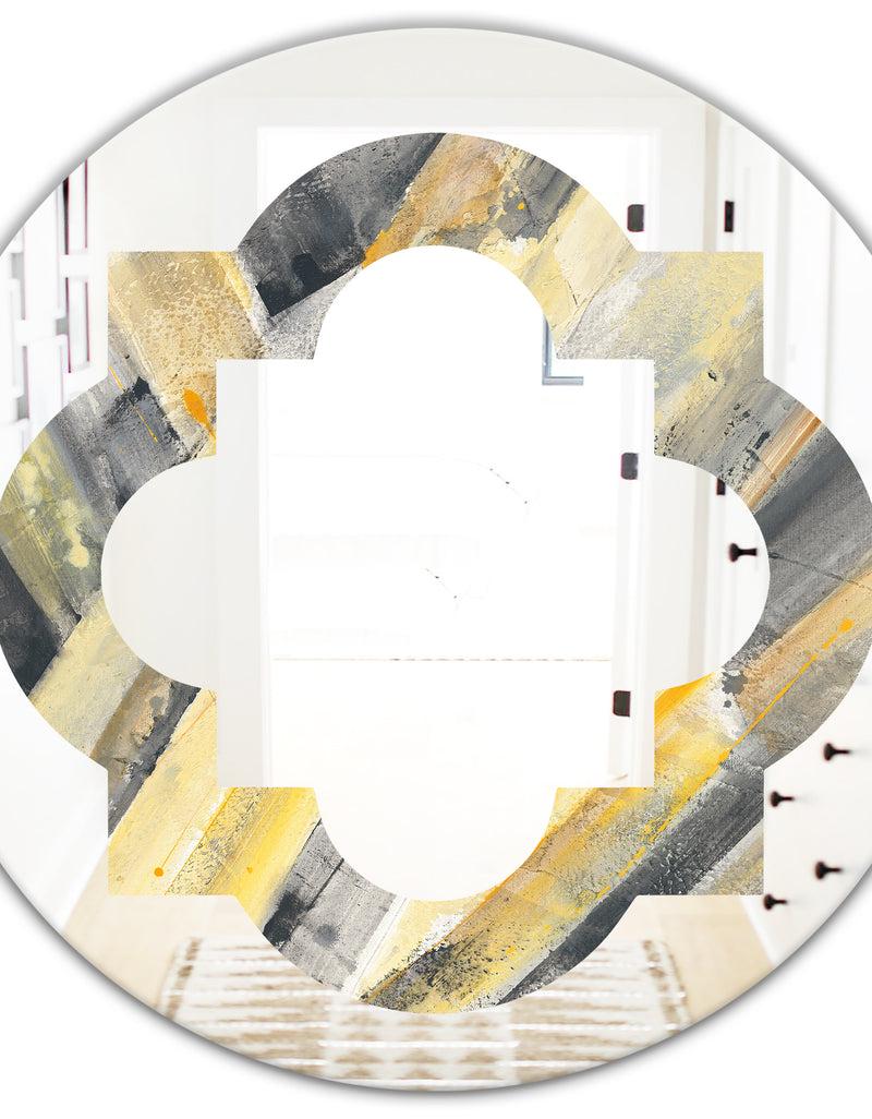 DesignQ Geometric Beige Glacier - Modern Round Or Oval Wall Mirror - Quatrefoil