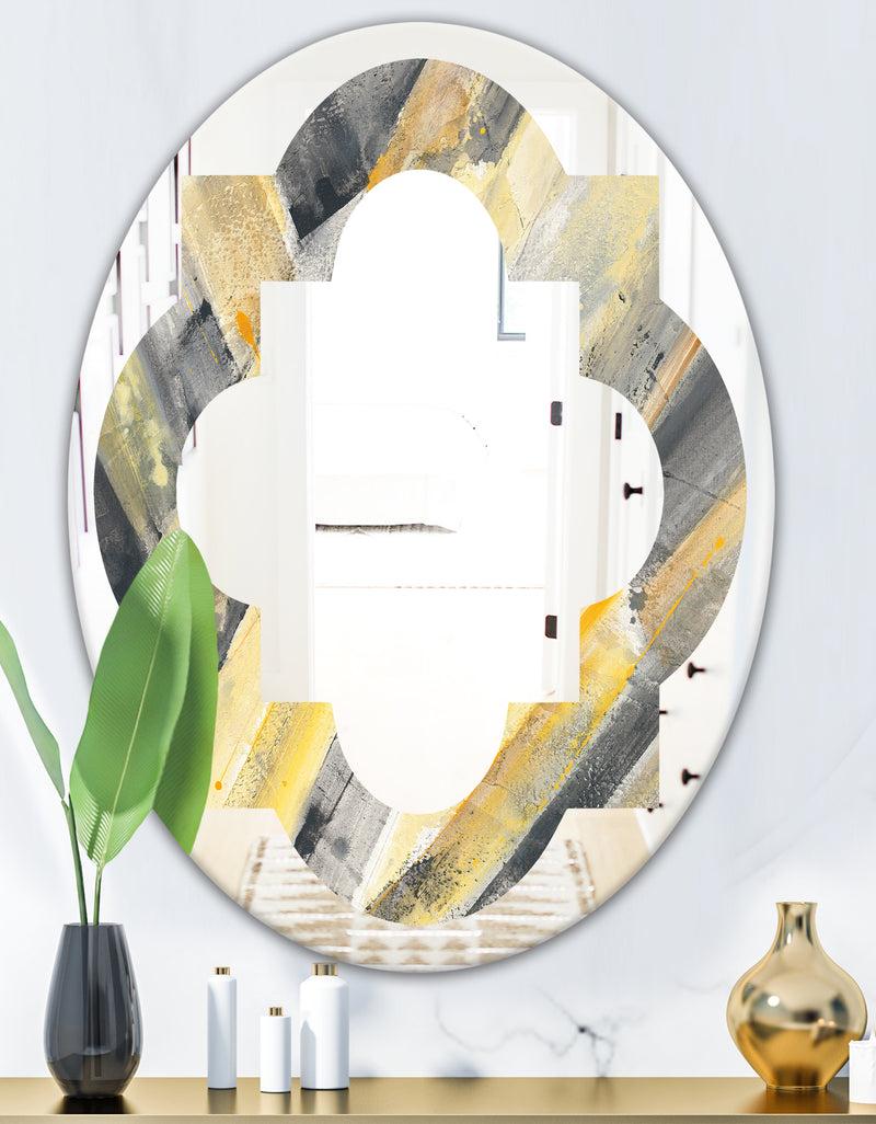 DesignQ Geometric Beige Glacier - Modern Round Or Oval Wall Mirror - Quatrefoil