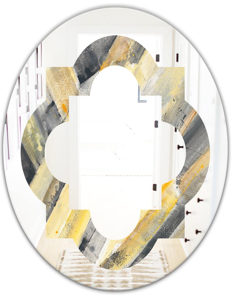 DesignQ Geometric Beige Glacier - Modern Round Or Oval Wall Mirror - Quatrefoil