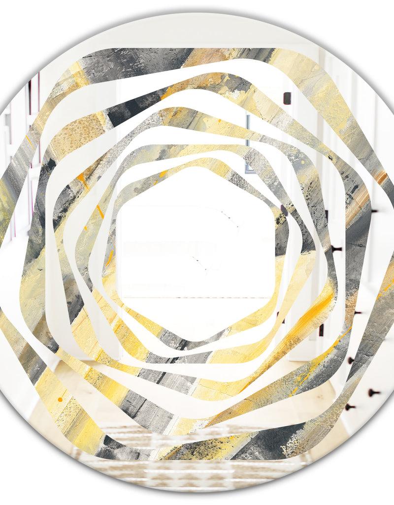 DesignQ Geometric Beige Glacier - Modern Round Or Oval Wall Mirror - Whirl