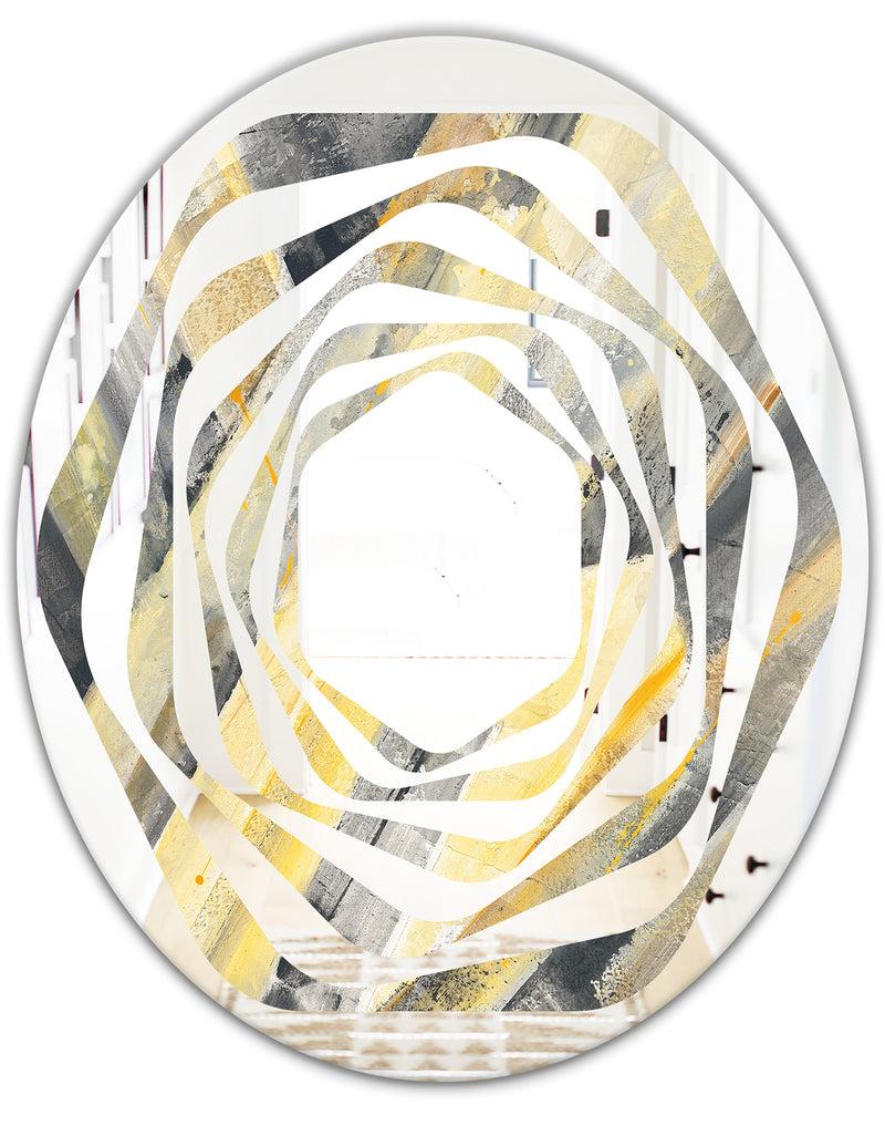 DesignQ Geometric Beige Glacier - Modern Round Or Oval Wall Mirror - Whirl