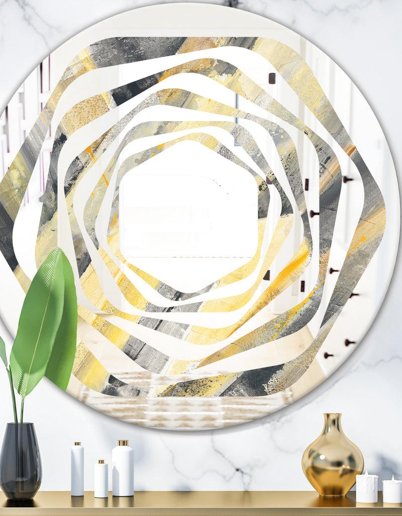 DesignQ Geometric Beige Glacier - Modern Round or Oval Wall Mirror - Whirl