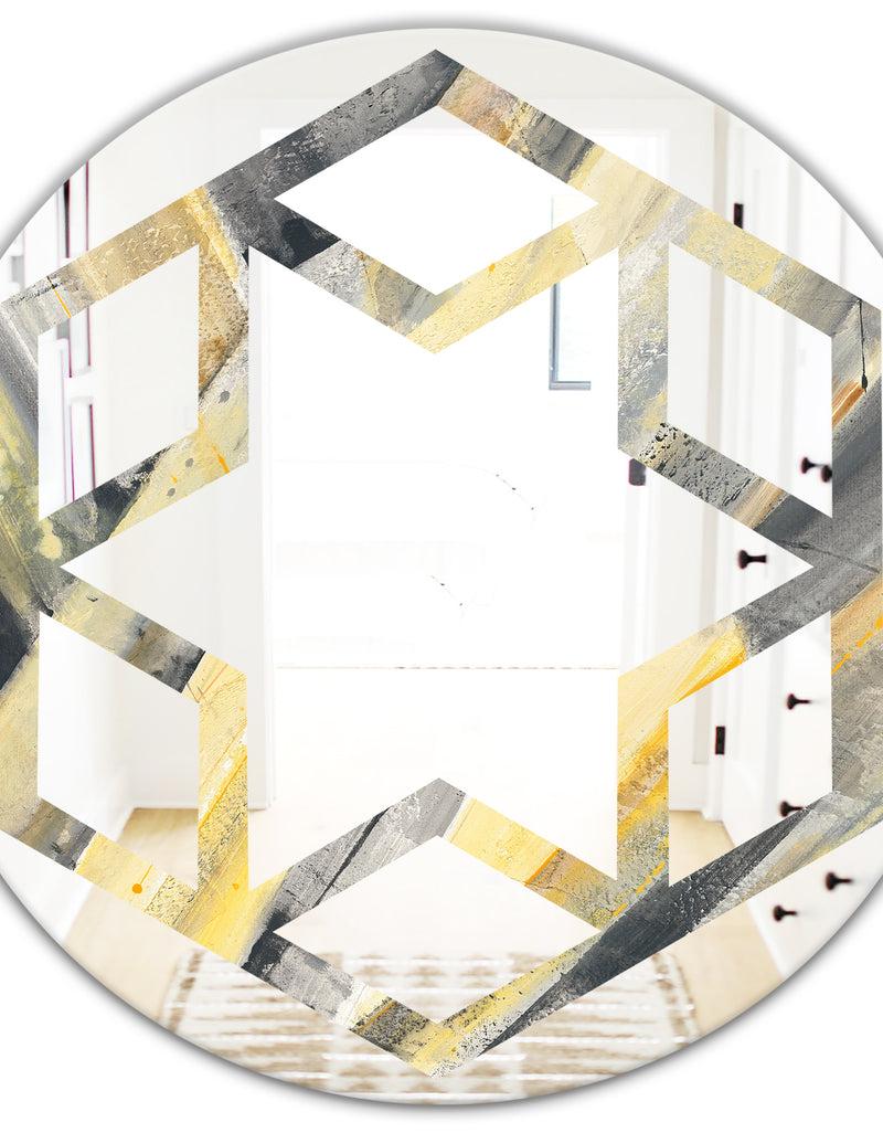 DesignQ Geometric Beige Glacier - Modern Round Or Oval Wall Mirror - Hexagon Star