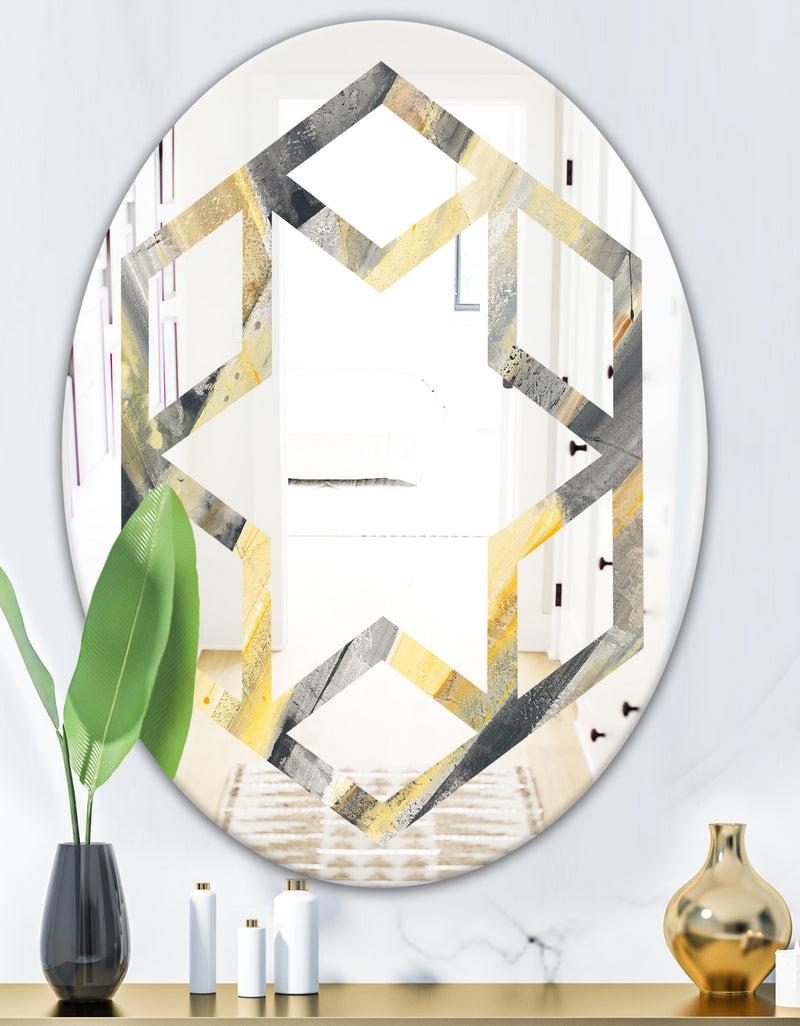 DesignQ Geometric Beige Glacier - Modern Round Or Oval Wall Mirror - Hexagon Star