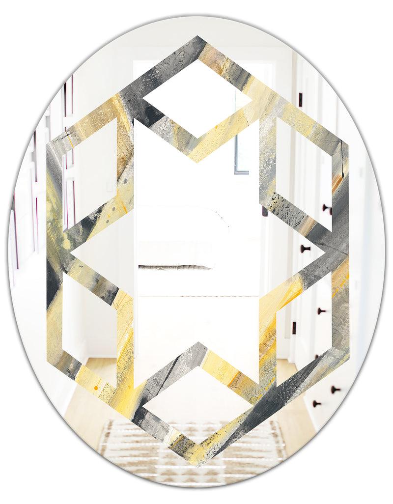 DesignQ Geometric Beige Glacier - Modern Round Or Oval Wall Mirror - Hexagon Star