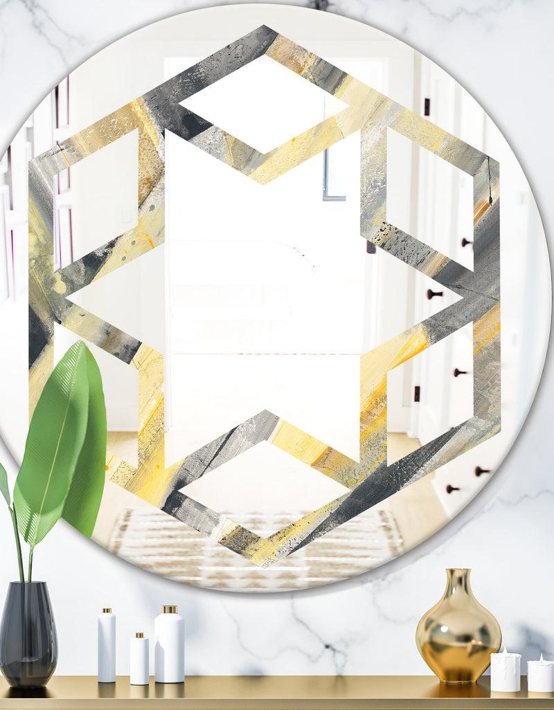 DesignQ Geometric Beige Glacier - Modern Round or Oval Wall Mirror - Hexagon Star