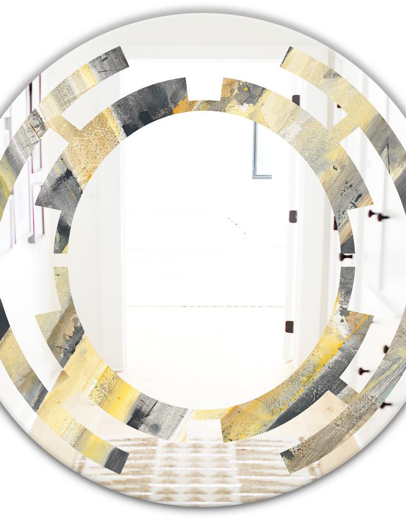 DesignQ Geometric Beige Glacier - Modern Round Or Oval Wall Mirror - Space