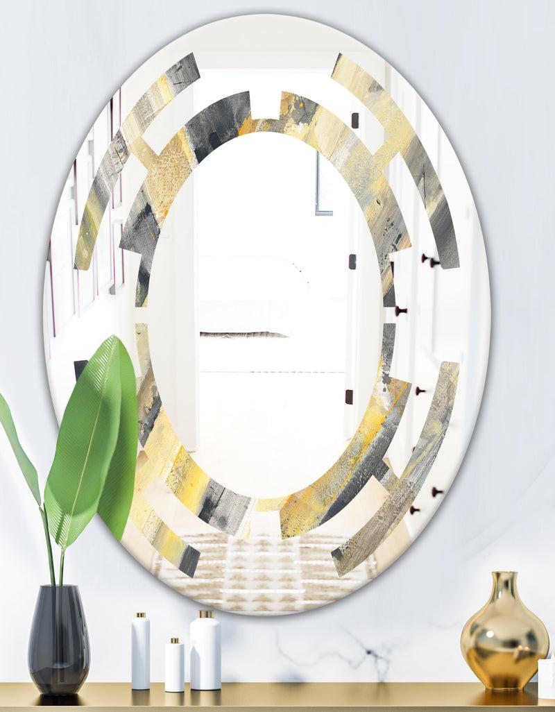 DesignQ Geometric Beige Glacier - Modern Round Or Oval Wall Mirror - Space