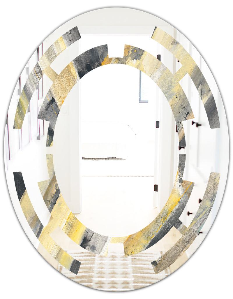 DesignQ Geometric Beige Glacier - Modern Round Or Oval Wall Mirror - Space
