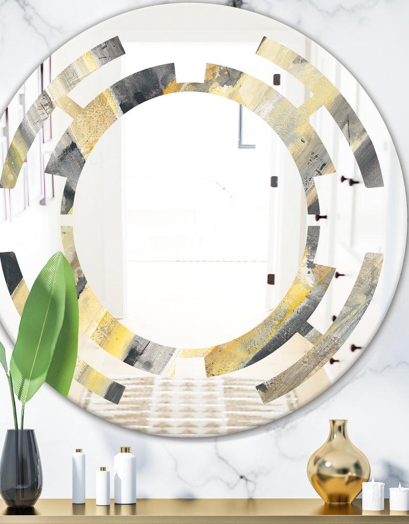 DesignQ Geometric Beige Glacier - Modern Round or Oval Wall Mirror - Space