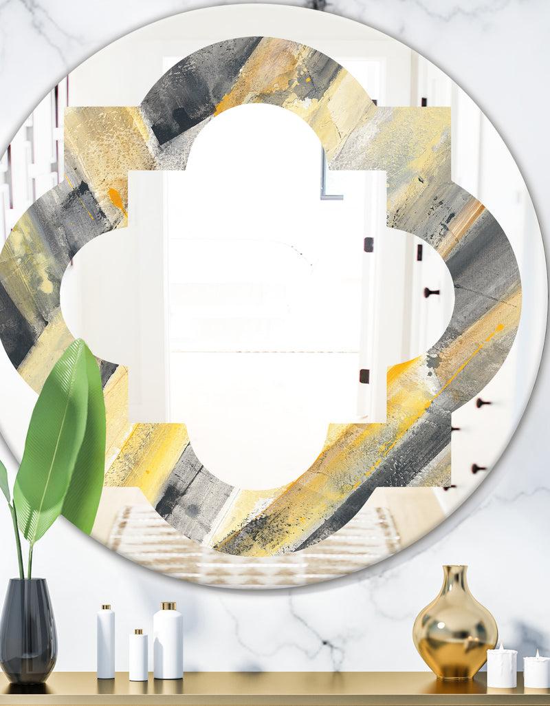 DesignQ Geometric Beige Glacier - Modern Round or Oval Wall Mirror - Quatrefoil