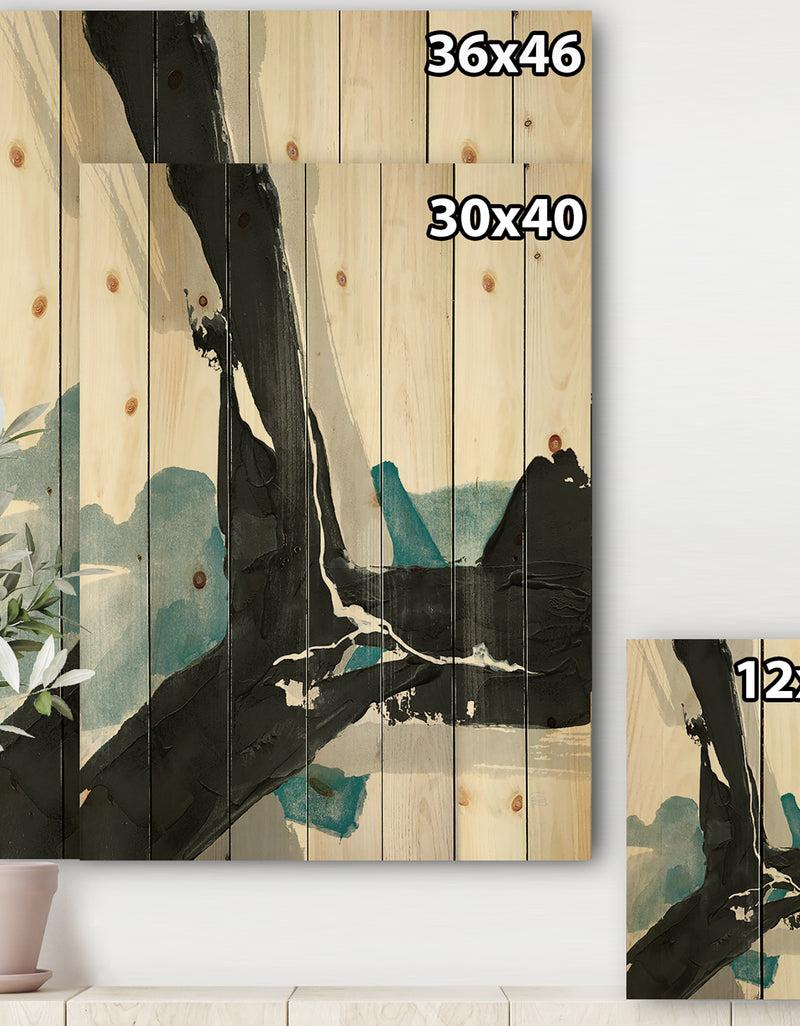 DesignQ Geometric Black And Teal III - Modern & Contemporary Print On Natural Pine Wood